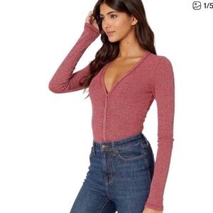 Free People Keep Your Cool Waffle Henley Bodysuit